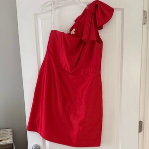 Shoshanna Red One-Shoulder Cocktail Dress with Bow Detail
